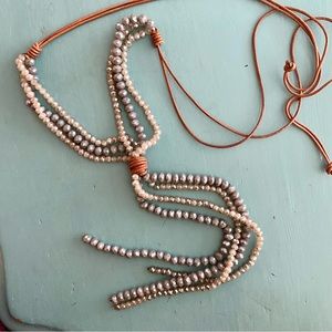 Long Sparkly Beaded Necklace with leather